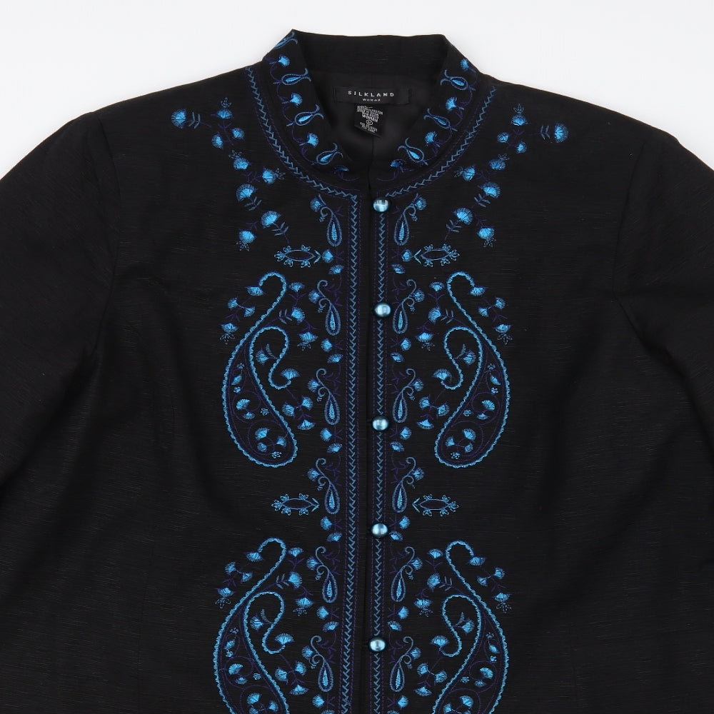 Silkland Womens Black Paisley Overcoat Coat Size XL Button