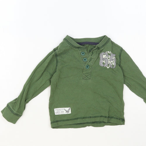 Dunnes Stores Baby Green Cotton Pullover T-Shirt Size 12-18 Months Henley Button