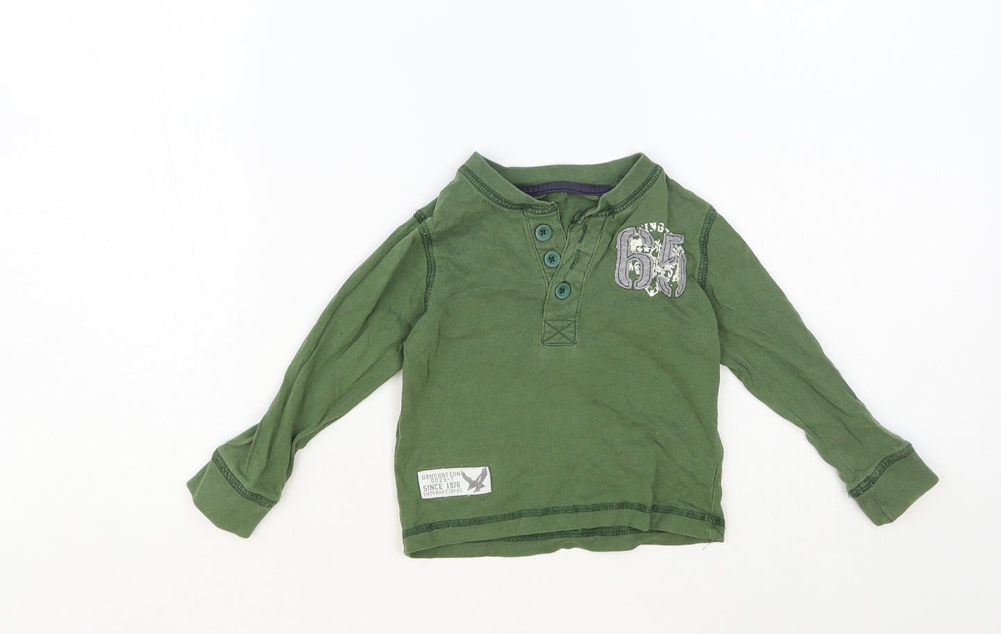 Dunnes Stores Baby Green Cotton Pullover T-Shirt Size 12-18 Months Henley Button