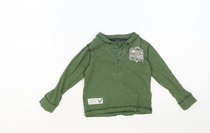 Dunnes Stores Baby Green Cotton Pullover T-Shirt Size 12-18 Months Henley Button
