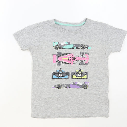 Dunnes Stores Boys Grey Cotton Pullover T-Shirt Size 7 Years Crew Neck Pullover - Race Cars