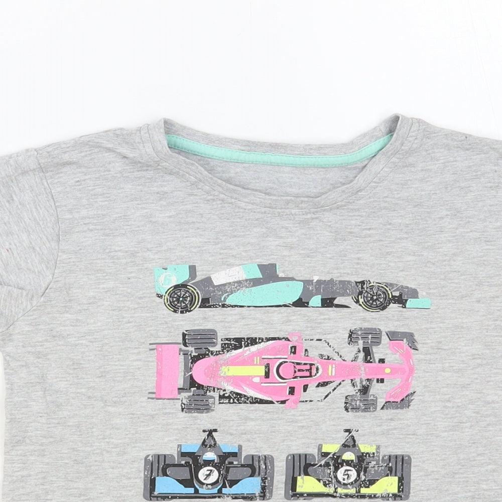 Dunnes Stores Boys Grey Cotton Pullover T-Shirt Size 7 Years Crew Neck Pullover - Race Cars