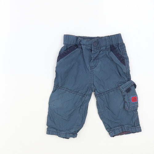 Marks and Spencer Baby Blue Cotton Cargo Trousers Size 3-6 Months Button