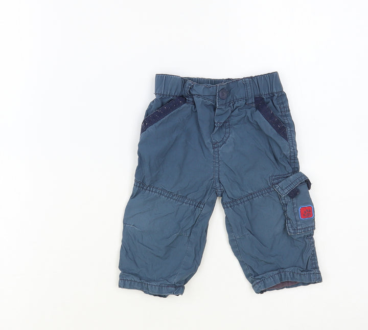 Marks and Spencer Baby Blue Cotton Cargo Trousers Size 3-6 Months Button
