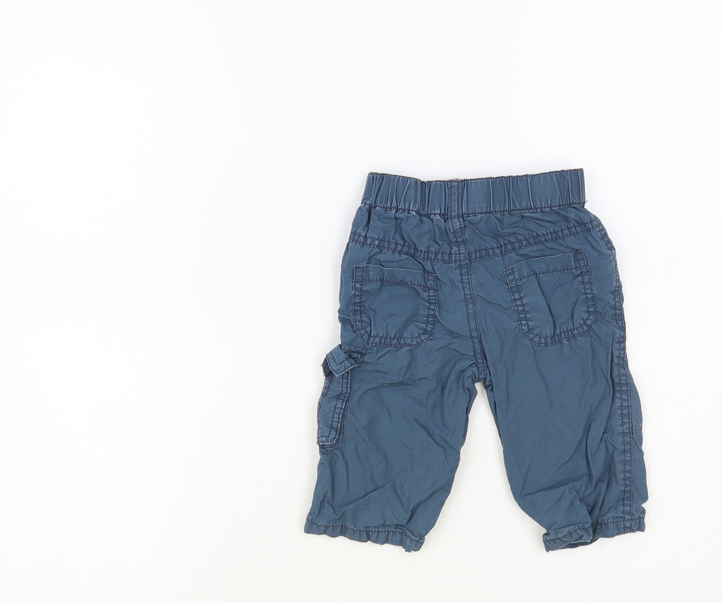 Marks and Spencer Baby Blue Cotton Cargo Trousers Size 3-6 Months Button