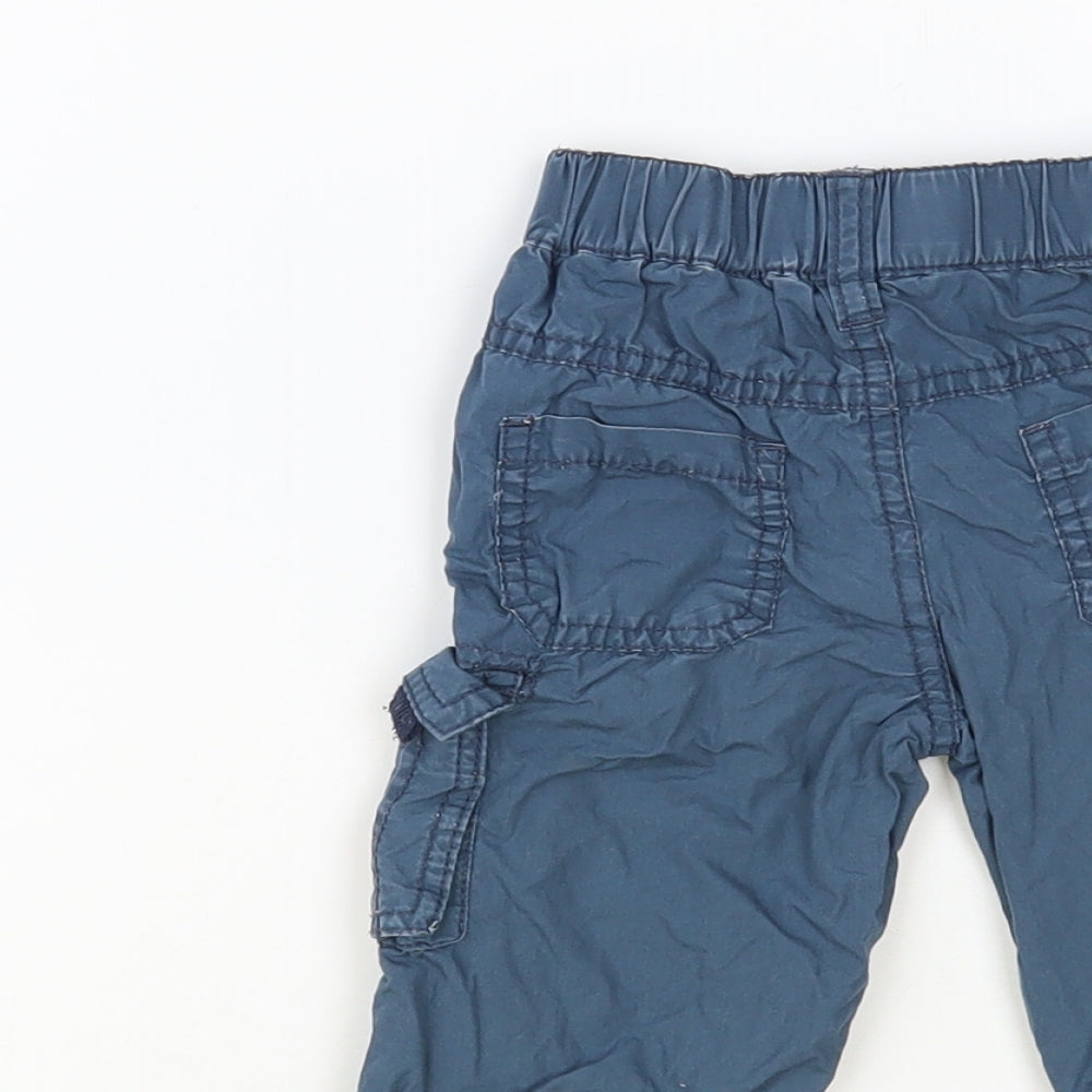 Marks and Spencer Baby Blue Cotton Cargo Trousers Size 3-6 Months Button