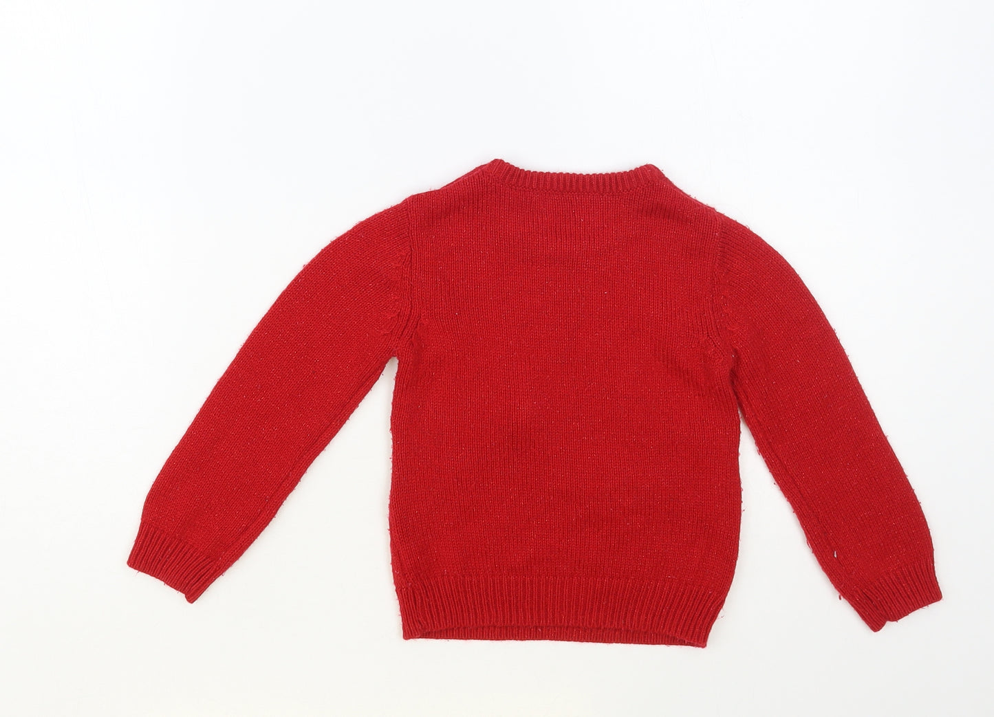 Dunnes Stores Girls Red Crew Neck Acrylic Pullover Jumper Size 2-3 Years Button - Santa Jumper