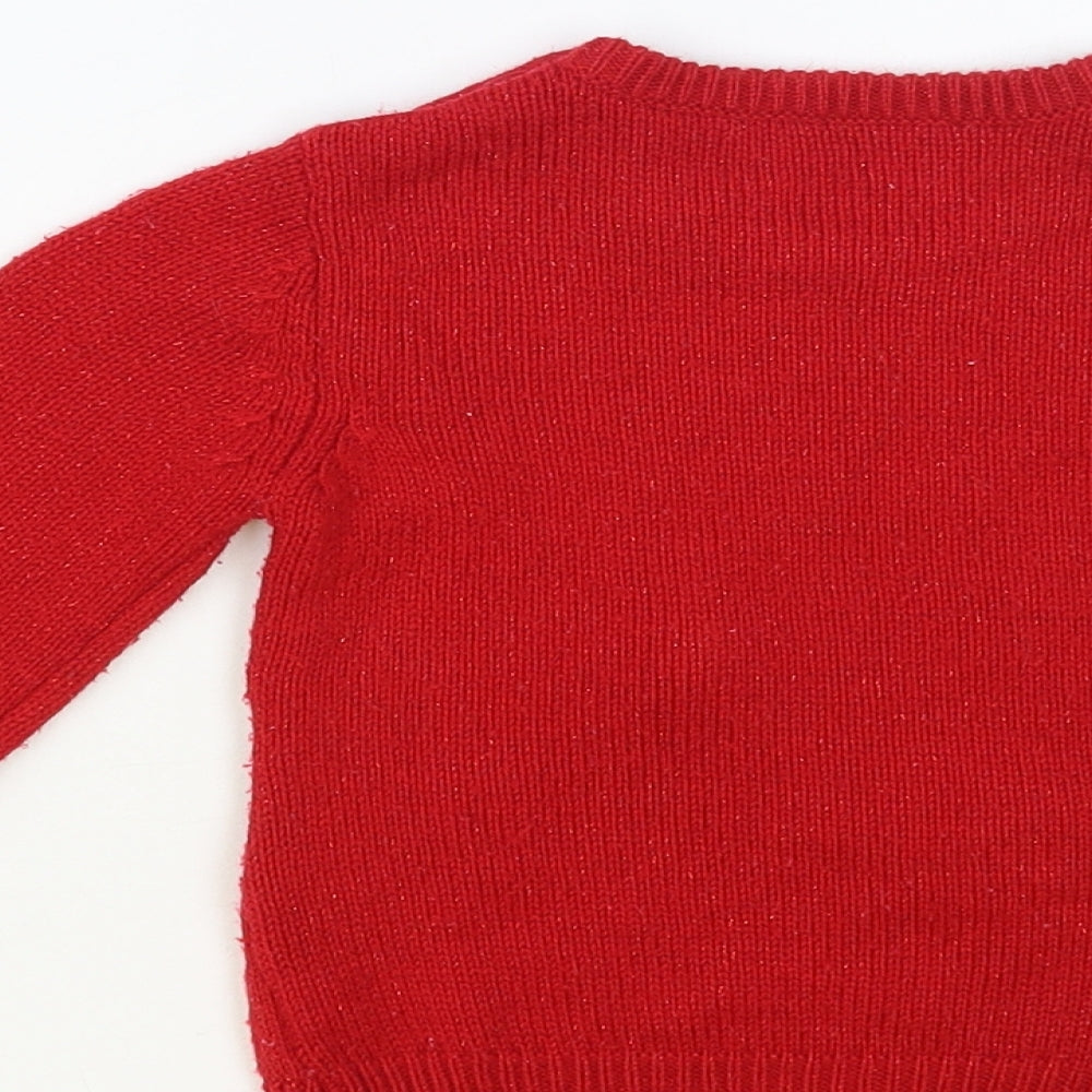 Dunnes Stores Girls Red Crew Neck Acrylic Pullover Jumper Size 2-3 Years Button - Santa Jumper
