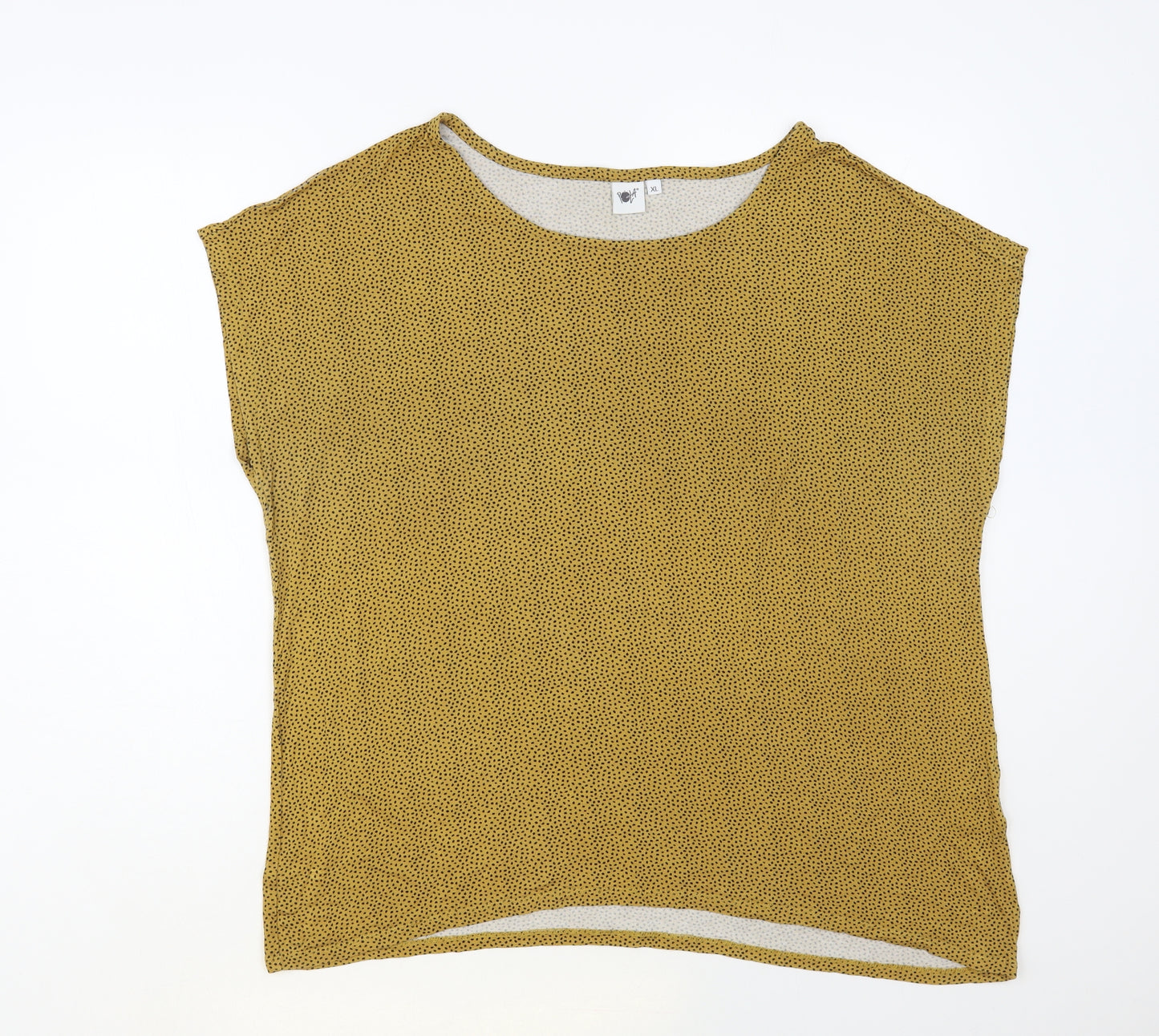 Pola Womens Yellow Polka Dot Viscose Basic T-Shirt Size XL Boat Neck