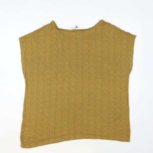 Pola Womens Yellow Polka Dot Viscose Basic T-Shirt Size XL Boat Neck