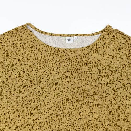 Pola Womens Yellow Polka Dot Viscose Basic T-Shirt Size XL Boat Neck