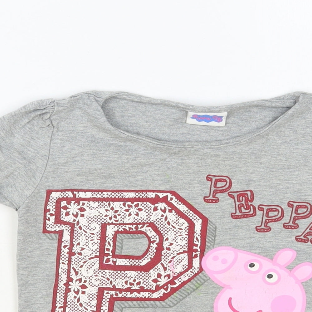 NEXT Girls Grey Cotton Pullover T-Shirt Size 3-4 Years Crew Neck Pullover - Peppa Pig