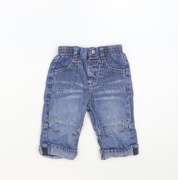 Adams Kids Baby Blue Cotton Jogger Jeans Size 3-6 Months Snap