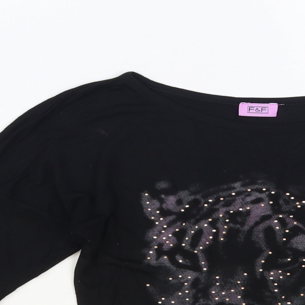 F&F Girls Beige Viscose Pullover T-Shirt Size 5-6 Years Round Neck Pullover - Wild Cat