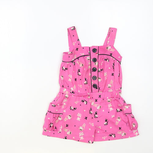 Girl 2 Girl Girls Pink Geometric Polyester Playsuit One-Piece Size 4-5 Years Button - Poodle Print