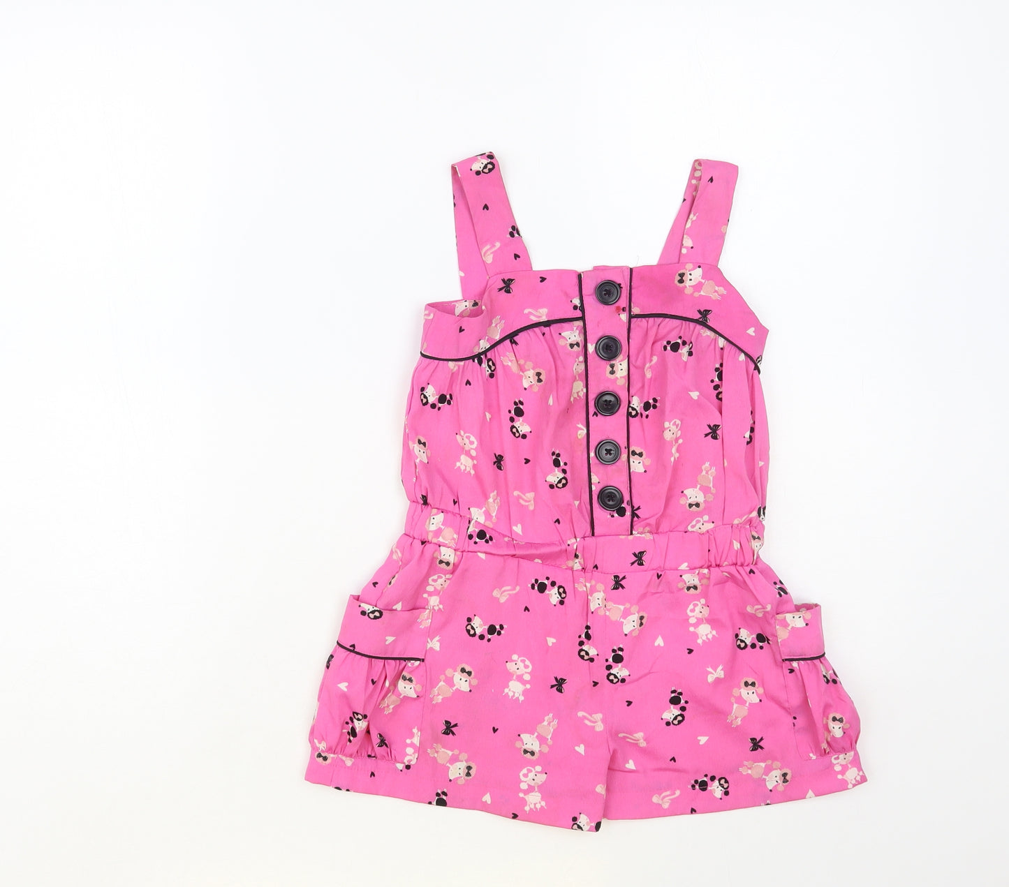 Girl 2 Girl Girls Pink Geometric Polyester Playsuit One-Piece Size 4-5 Years Button - Poodle Print