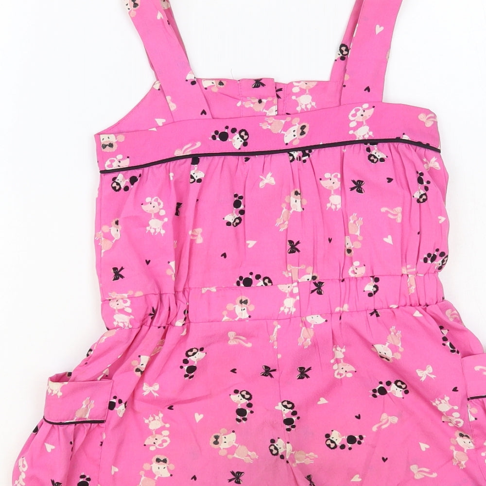 Girl 2 Girl Girls Pink Geometric Polyester Playsuit One-Piece Size 4-5 Years Button - Poodle Print