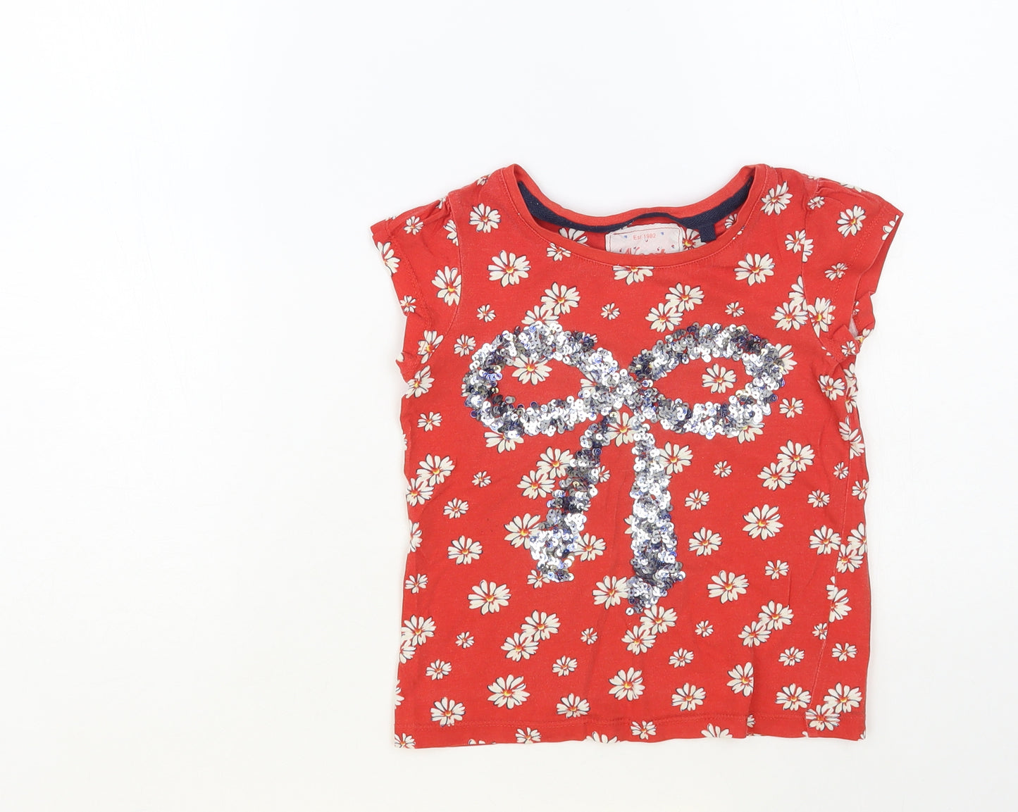 NEXT Girls Red Floral Cotton Pullover T-Shirt Size 5 Years Crew Neck Pullover - Bow