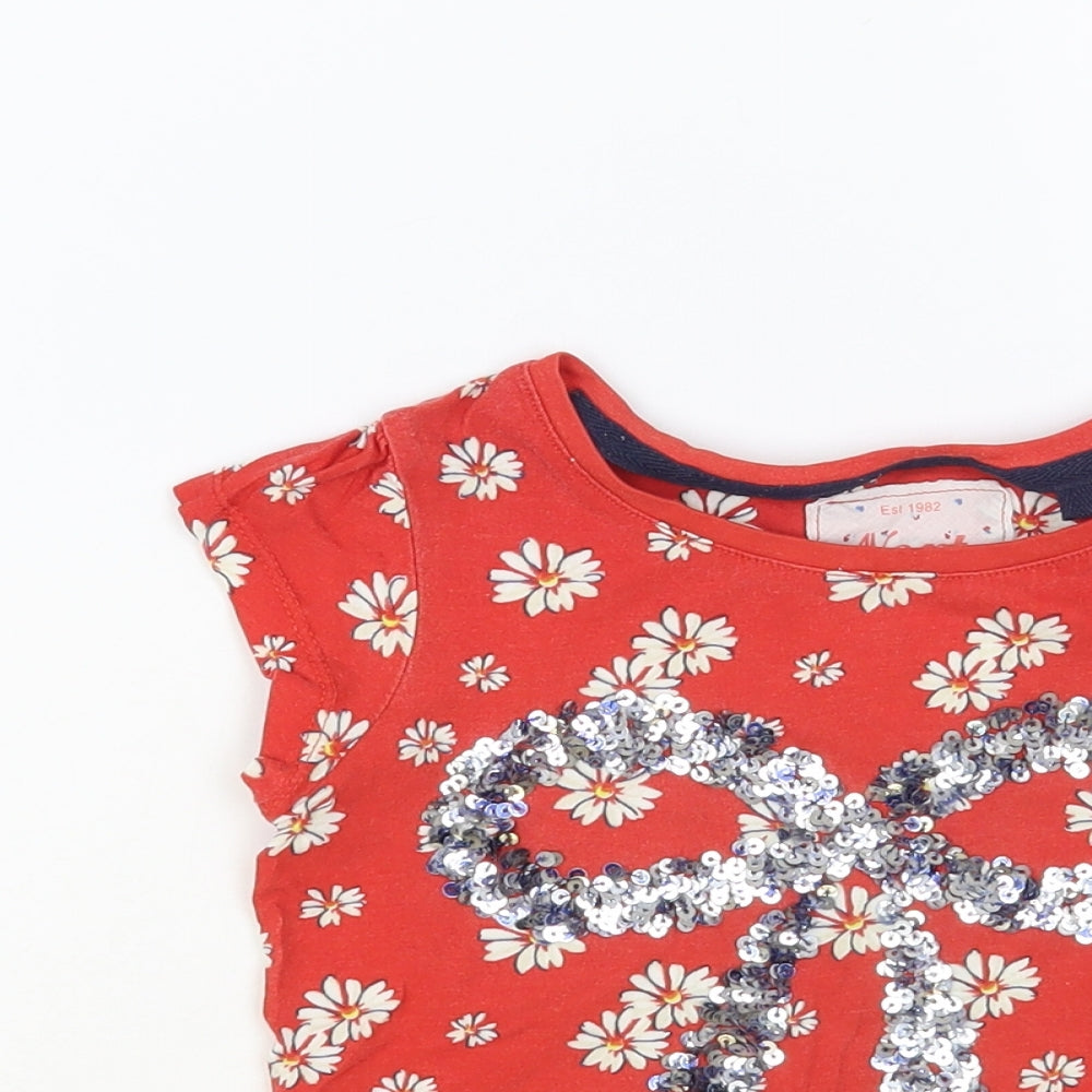 NEXT Girls Red Floral Cotton Pullover T-Shirt Size 5 Years Crew Neck Pullover - Bow