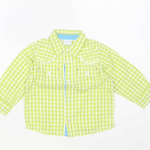Miniclub Baby Green Check Cotton Basic Button-Up Size 12-18 Months Collared Button