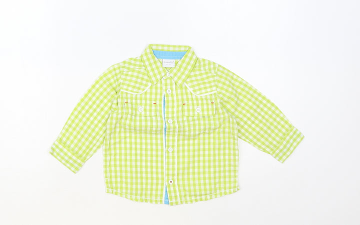 Miniclub Baby Green Check Cotton Basic Button-Up Size 12-18 Months Collared Button