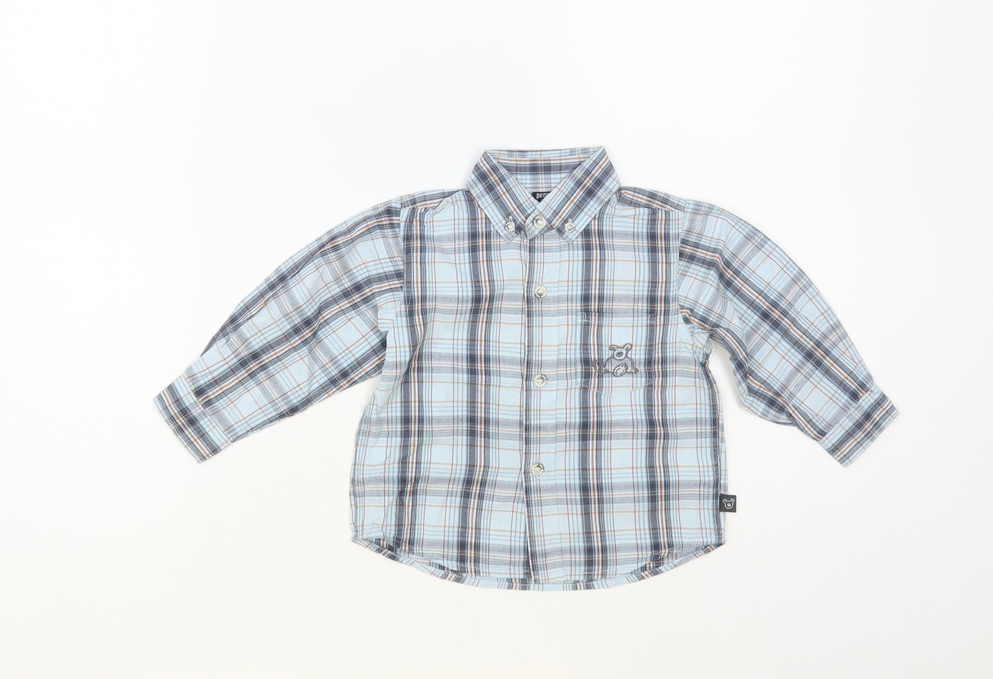 Peanuts Baby Baby Blue Plaid Cotton Basic Button-Up Size 12 Months Collared Button - Bear