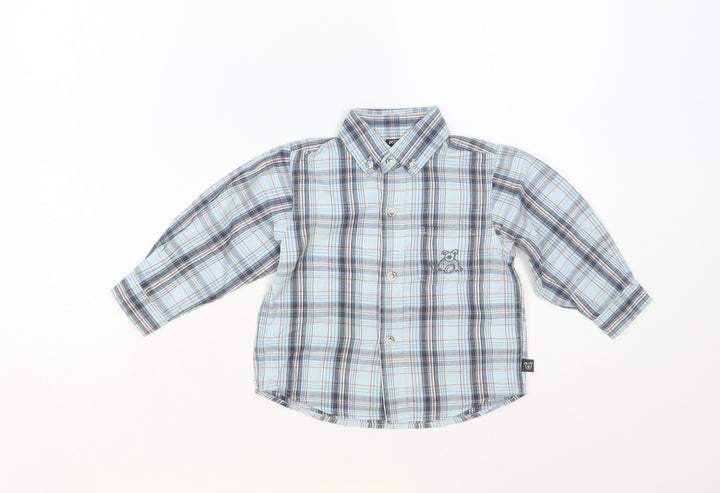 Peanuts Baby Baby Blue Plaid Cotton Basic Button-Up Size 12 Months Collared Button - Bear
