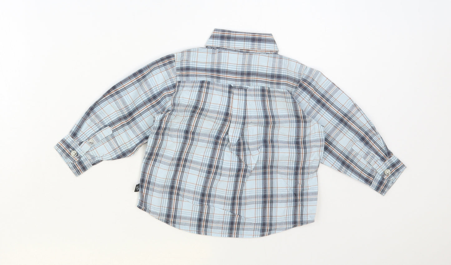Peanuts Baby Baby Blue Plaid Cotton Basic Button-Up Size 12 Months Collared Button - Bear