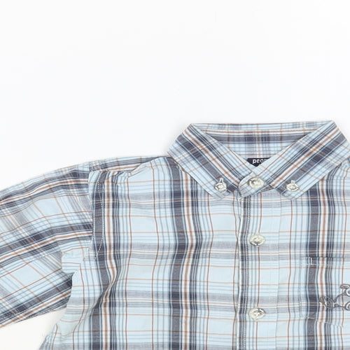 Peanuts Baby Baby Blue Plaid Cotton Basic Button-Up Size 12 Months Collared Button - Bear