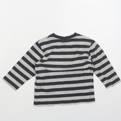NEXT Baby Grey Striped Cotton Pullover T-Shirt Size 9-12 Months Crew Neck Pullover - Monkeys