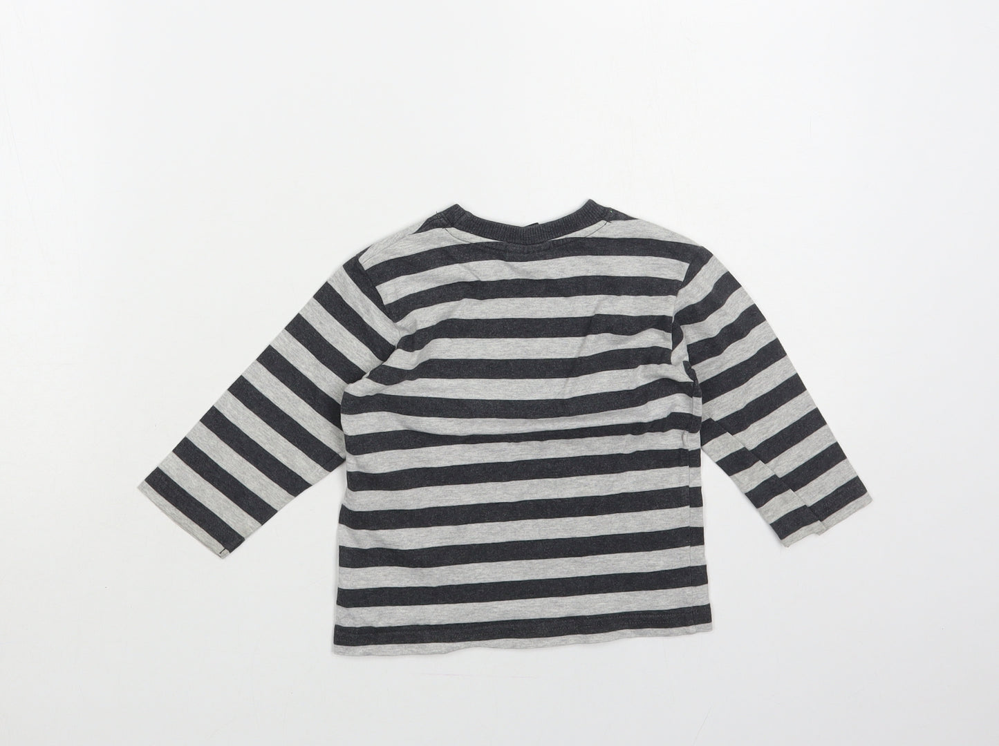 NEXT Baby Grey Striped Cotton Pullover T-Shirt Size 9-12 Months Crew Neck Pullover - Monkeys
