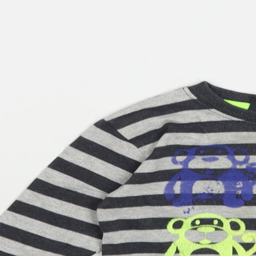 NEXT Baby Grey Striped Cotton Pullover T-Shirt Size 9-12 Months Crew Neck Pullover - Monkeys