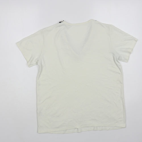 Gallery Womens White Viscose Basic T-Shirt Size S V-Neck - Embellished Neckline