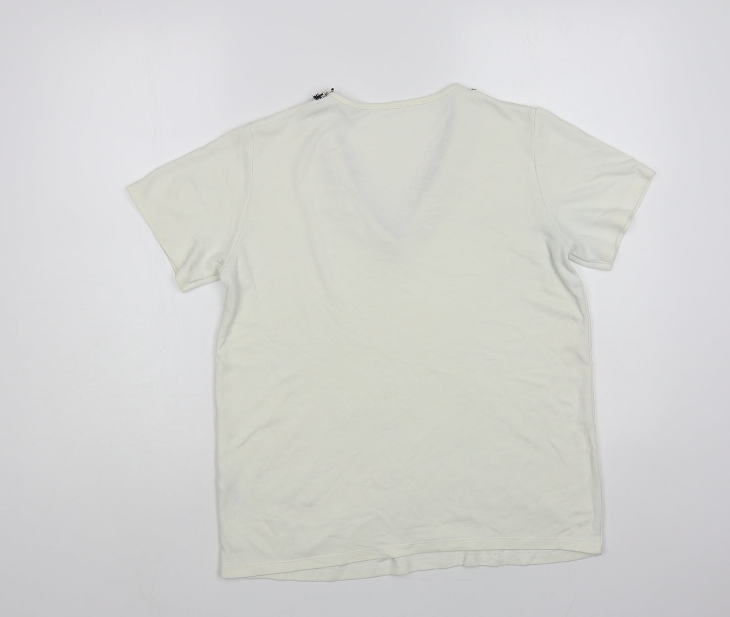 Gallery Womens White Viscose Basic T-Shirt Size S V-Neck - Embellished Neckline