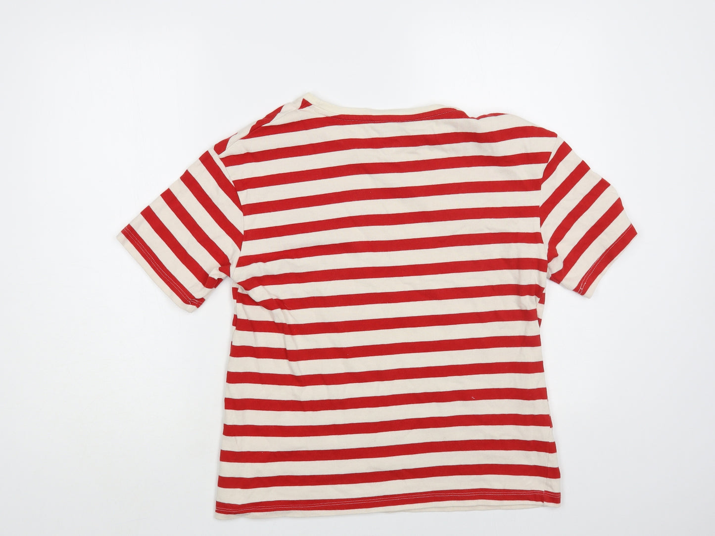 F&F Womens Red Striped Cotton Basic T-Shirt Size 10 Round Neck