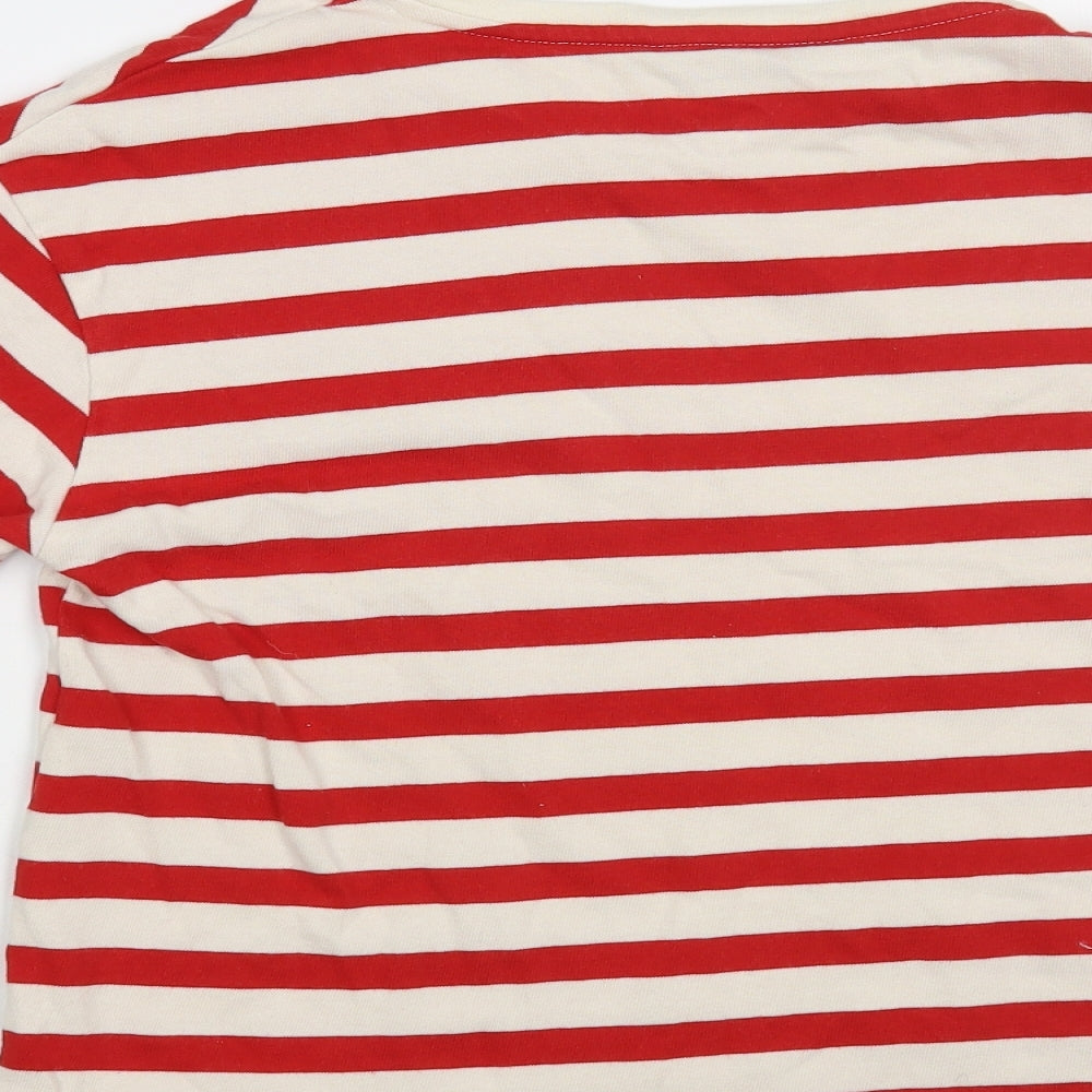 F&F Womens Red Striped Cotton Basic T-Shirt Size 10 Round Neck