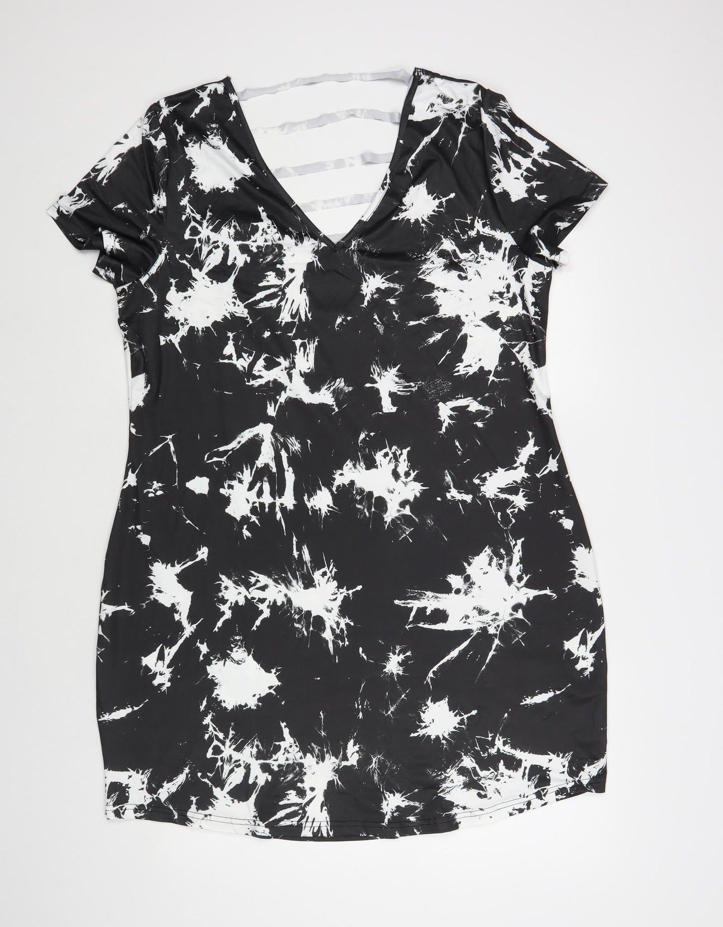 SheIn Womens Black Geometric Polyester T-Shirt Dress Size XL V-Neck Pullover