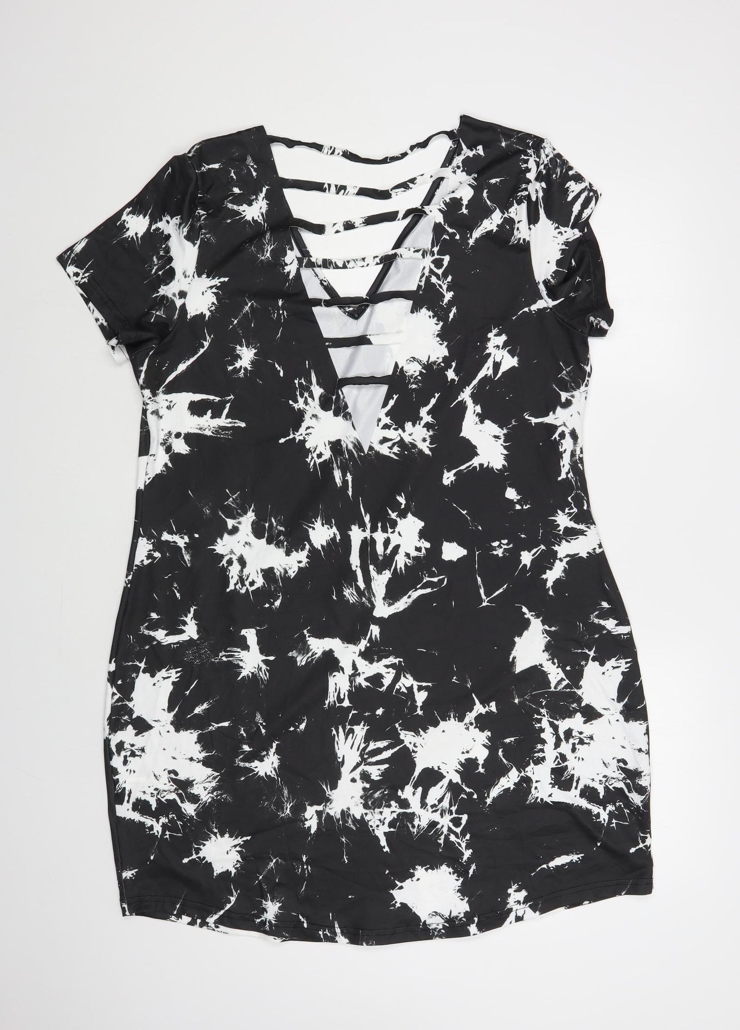 SheIn Womens Black Geometric Polyester T-Shirt Dress Size XL V-Neck Pullover