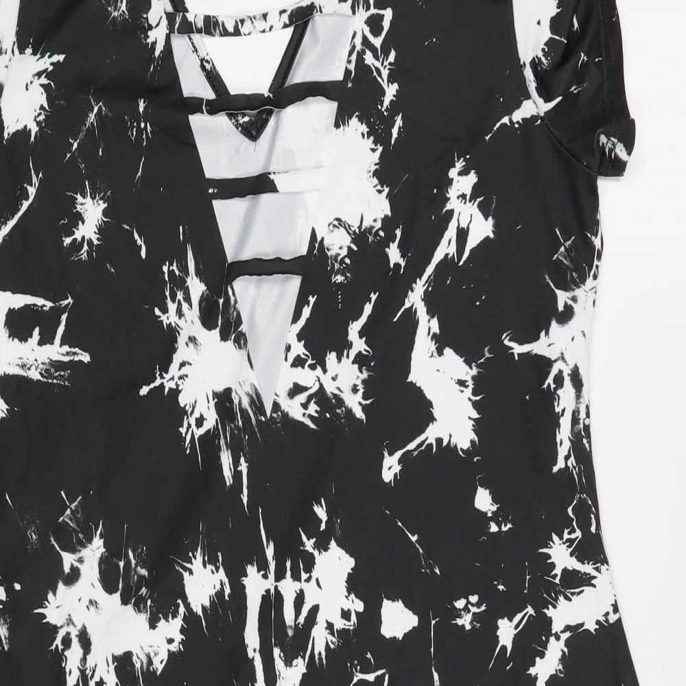 SheIn Womens Black Geometric Polyester T-Shirt Dress Size XL V-Neck Pullover