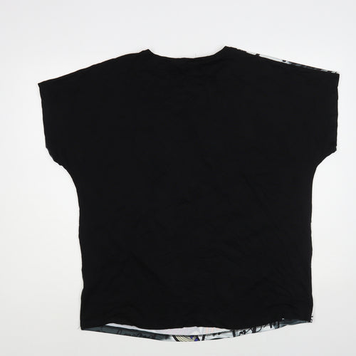 Smira Womens Black Geometric Polyester Basic Blouse Size XL Round Neck