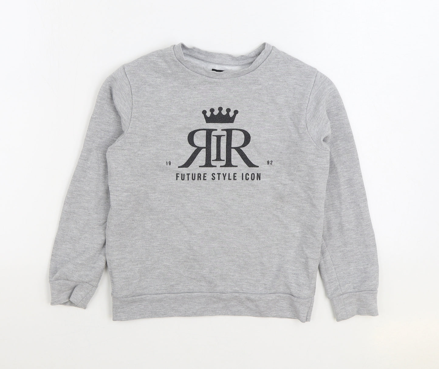 River Island Boys Grey Cotton Pullover Sweatshirt Size 7-8 Years Pullover