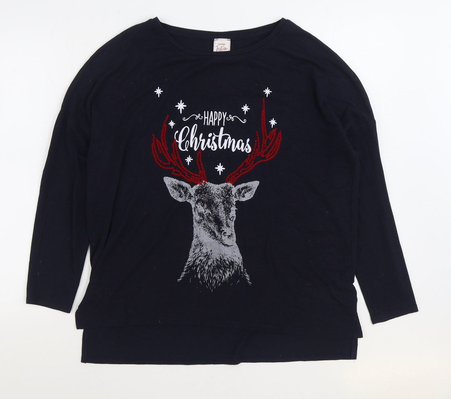 George Womens Blue Polyester Basic T-Shirt Size 12 Boat Neck - Christmas