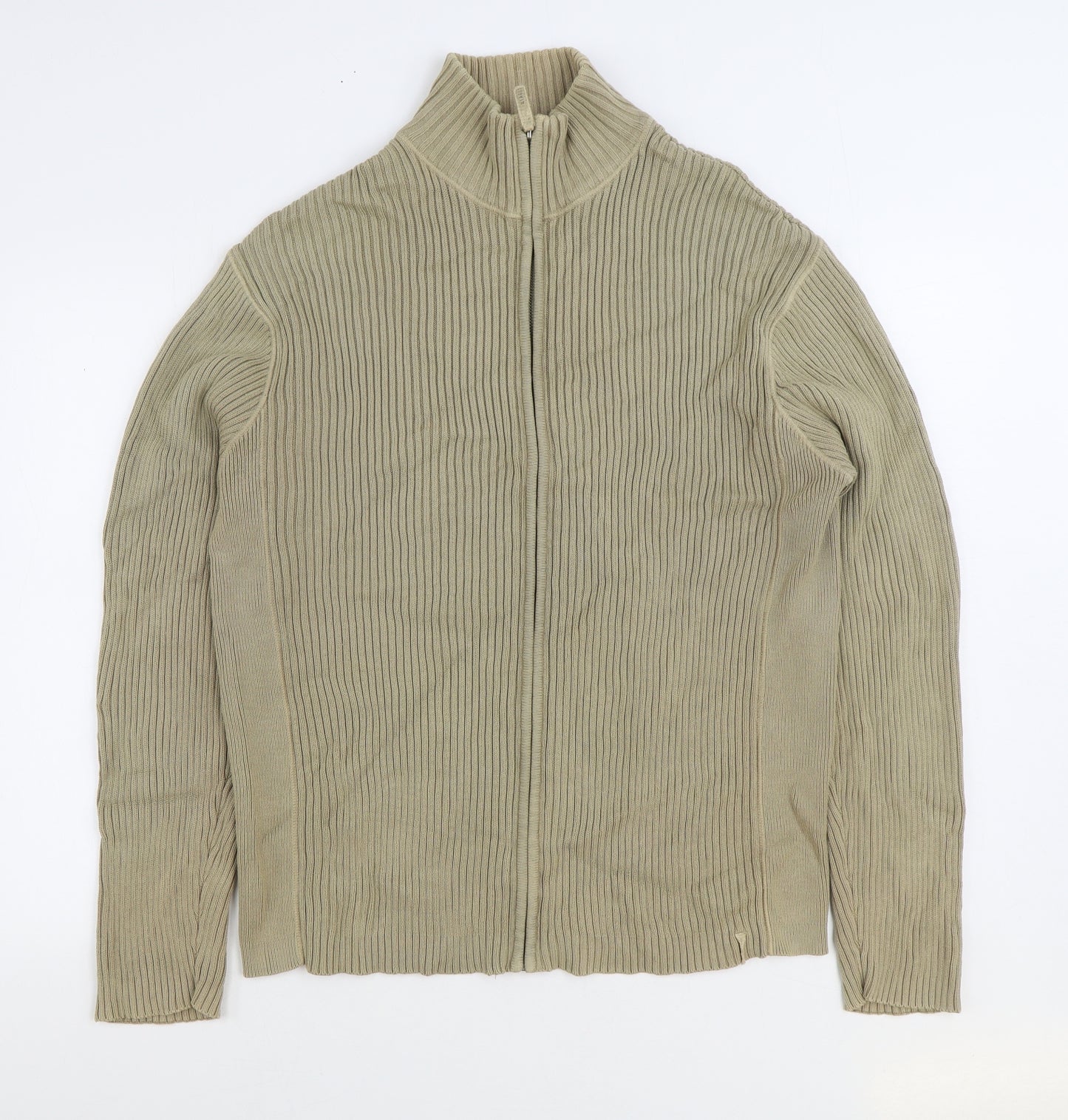 NEXT Mens Beige High Neck Cotton Full Zip Jumper Size XL