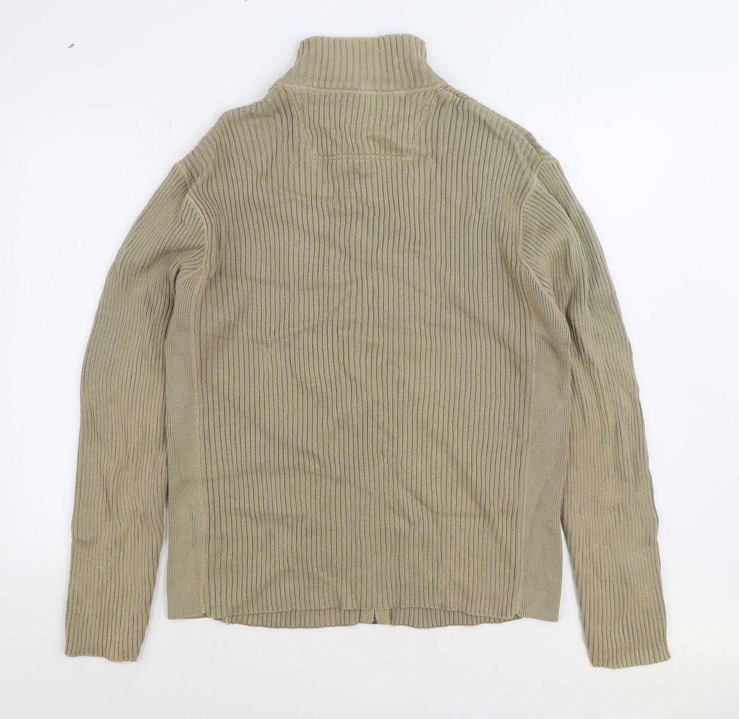 NEXT Mens Beige High Neck Cotton Full Zip Jumper Size XL