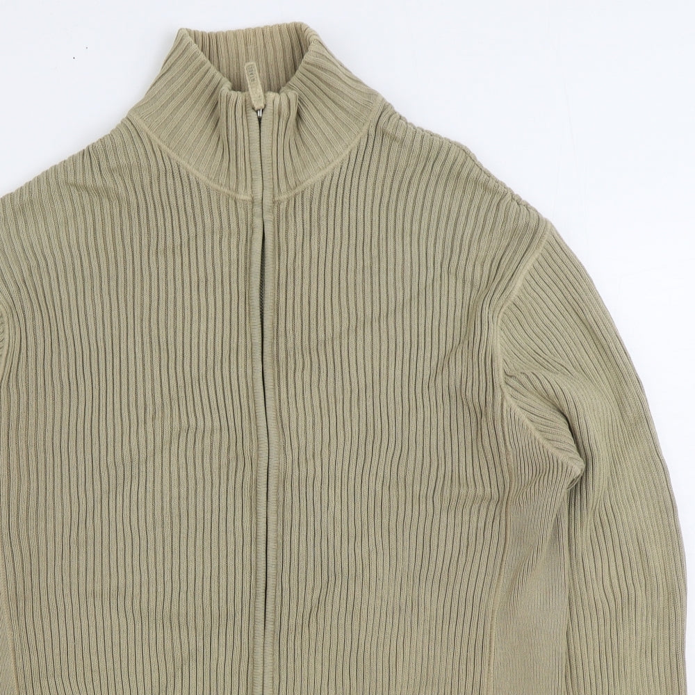 NEXT Mens Beige High Neck Cotton Full Zip Jumper Size XL