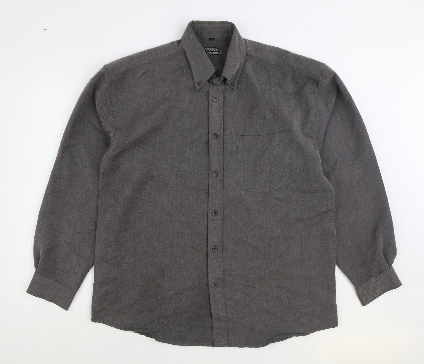 Recover Mens Grey Polyester Button-Up Size L Collared Button