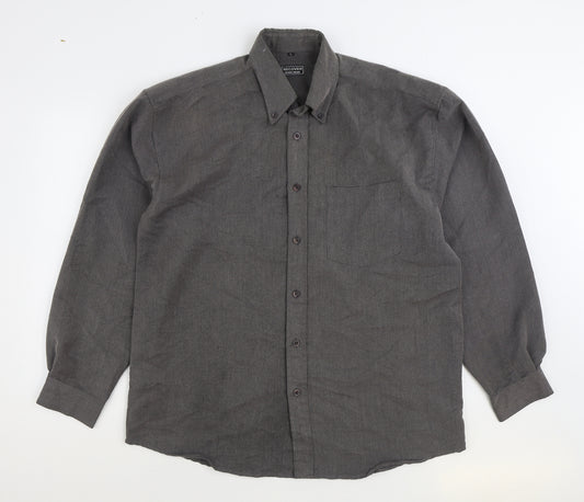 Recover Mens Grey Polyester Button-Up Size L Collared Button