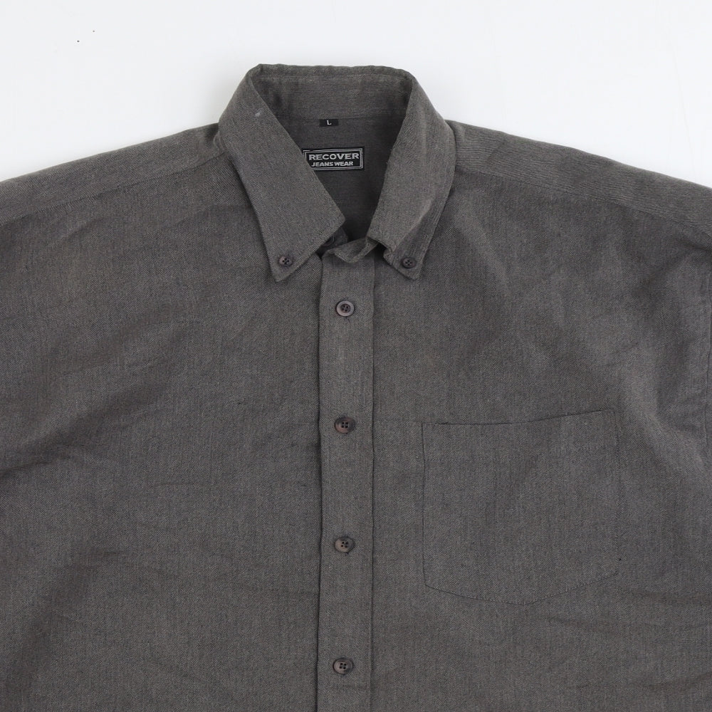 Recover Mens Grey Polyester Button-Up Size L Collared Button