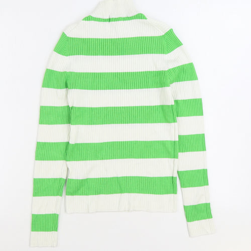 Primark Womens Green High Neck Striped Viscose Pullover Jumper Size S