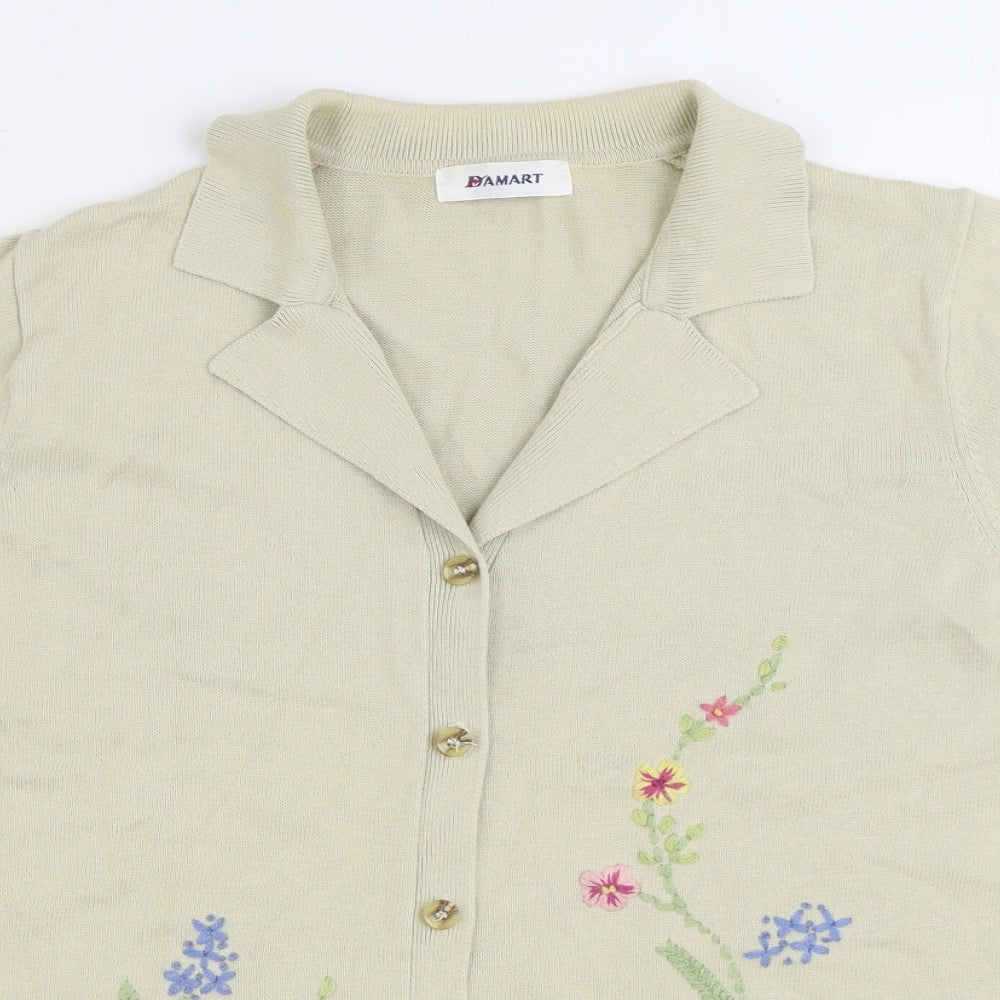 Damart Womens Beige V-Neck Floral 100% Cotton Cardigan Jumper Size M